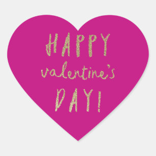 Gold glitter heart happy valentines day sticker