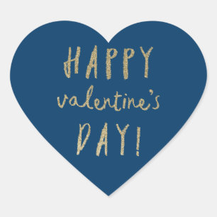Gold glitter heart happy valentines day sticker