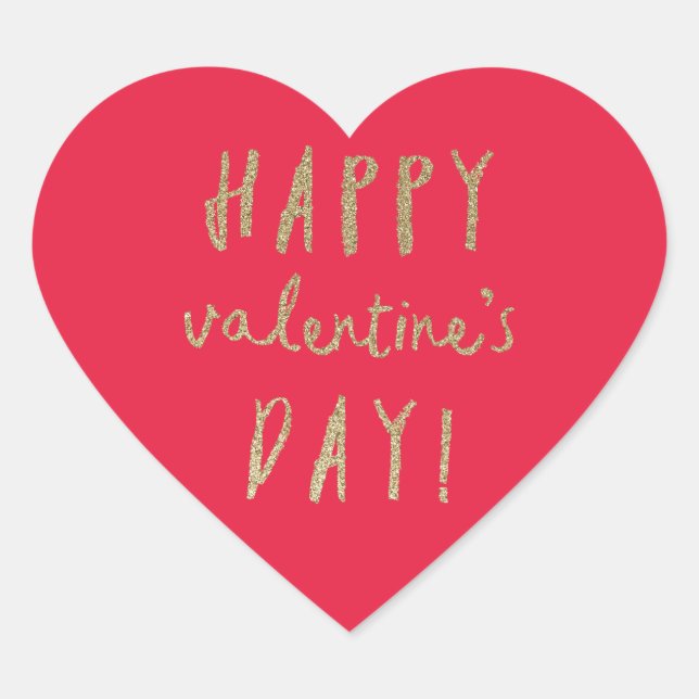Gold glitter heart happy valentines day sticker (Front)