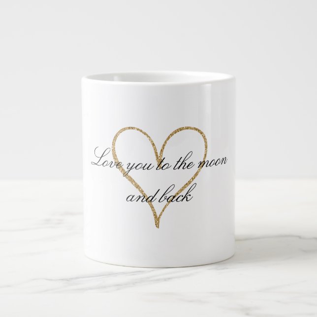 Gold Glitter Heart Love Large Coffee Mug (Front)