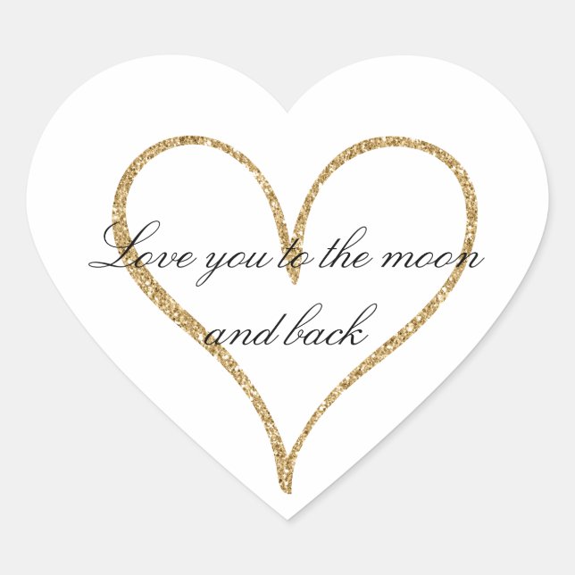 Gold Glitter Heart Love Sticker (Front)