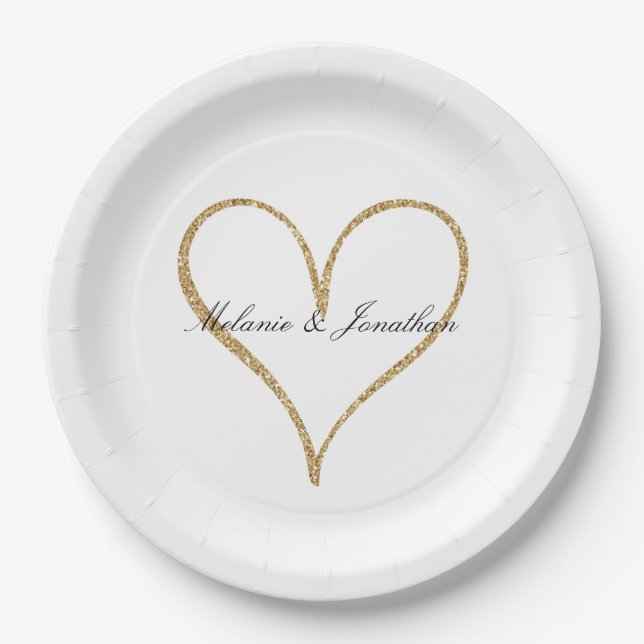 Gold Glitter Heart Paper Plate (Front)