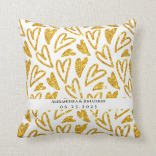 Gold Glitter Heart Personalised Wedding Cushion