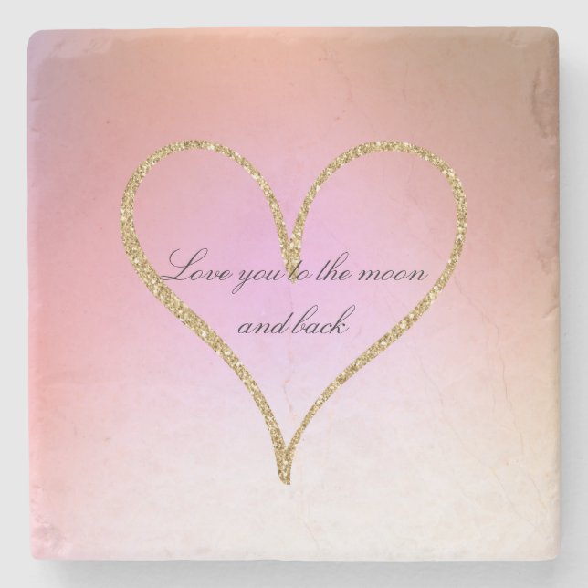 Gold Glitter Heart Pink Ombre Love Stone Coaster (Front)