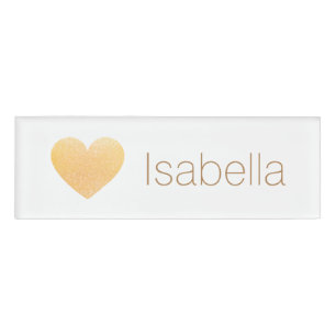 Gold Glitter Heart Salon Employee  Name Tag Badge