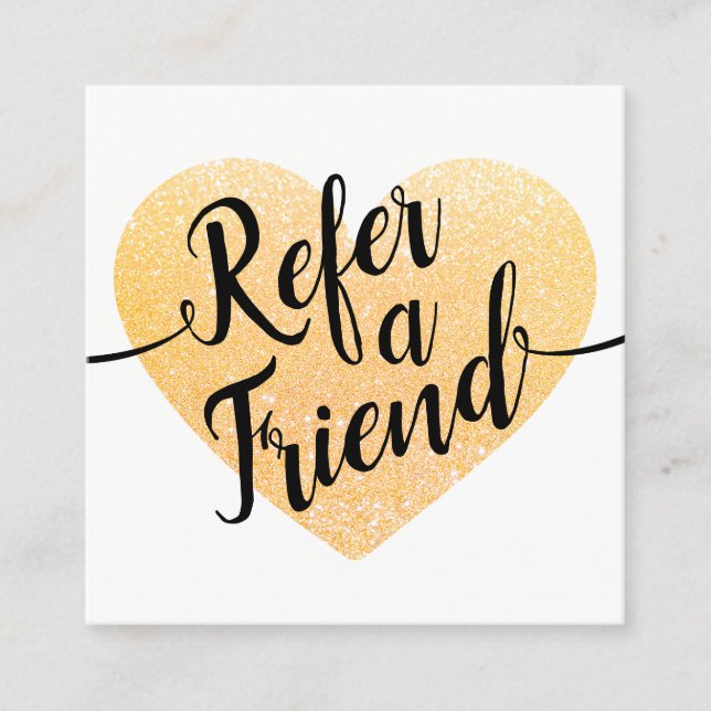 Gold Glitter Heart Script Calligraphy Referral Card (Front)