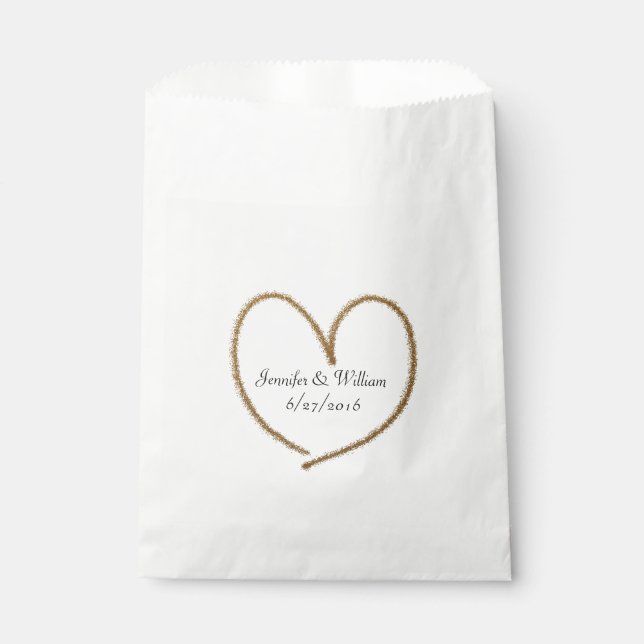 Gold Glitter Heart Wedding Favour Bag (Front)