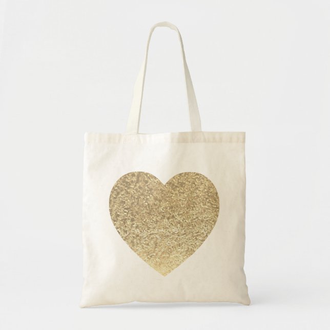 Gold Glitter Heart Wedding Tote Bag (Front)