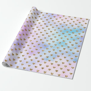 Gold Glitter Hearts Aqua Purple Ombre Wrapping Paper