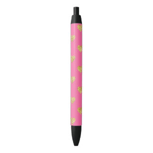 Gold glitter hearts black ink pen