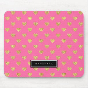 Gold glitter hearts mouse pad