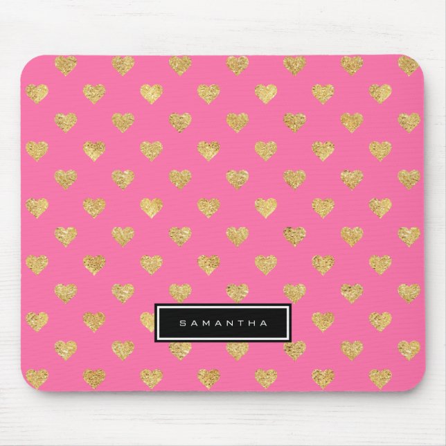 Gold glitter hearts mouse pad (Front)