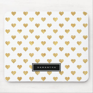 Gold glitter hearts mouse pad