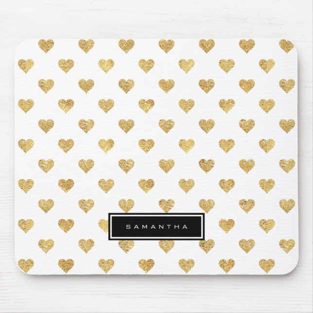 Gold glitter hearts mouse pad (Front)