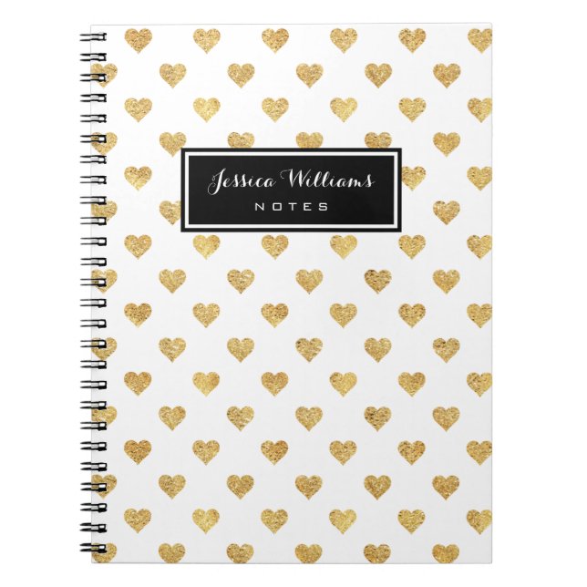 Gold glitter hearts notebook (Front)