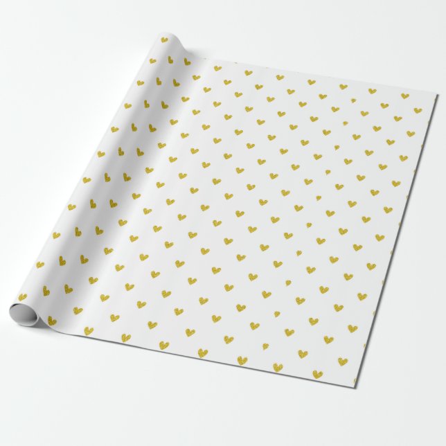 Gold Glitter Hearts Pattern Wrapping Paper (Unrolled)