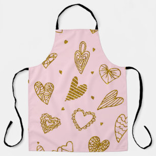 Gold glitter hearts: pink background pattern apron