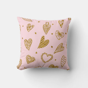 Gold glitter hearts: pink background pattern cushion