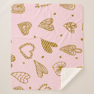 Gold glitter hearts: pink background pattern sherpa blanket