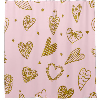 Gold glitter hearts: pink background pattern shower curtain