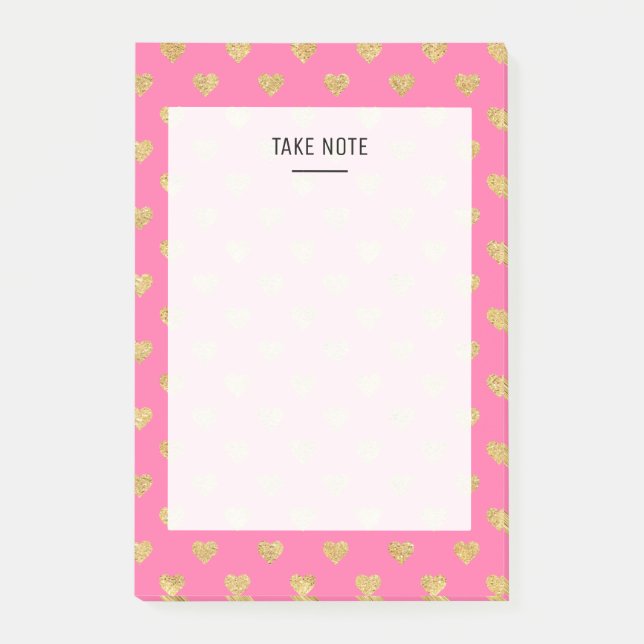 Gold glitter hearts post-it notes (Front)
