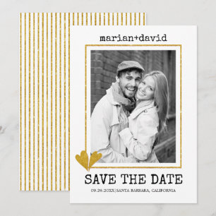 Gold glitter hearts typewriter wedding photo save the date