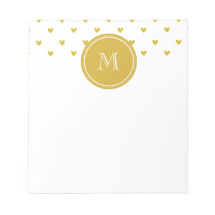 Gold Glitter Hearts with Monogram Notepad