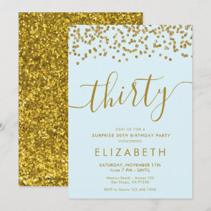 Gold Glitter Hello 30 Thirtieth Birthday Invitatio Invitation