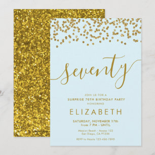 Gold Glitter Hello 70 Seventieth Birthday Invitati Invitation