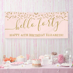 Gold Glitter Hello Forty 40t Birthday Party Banner