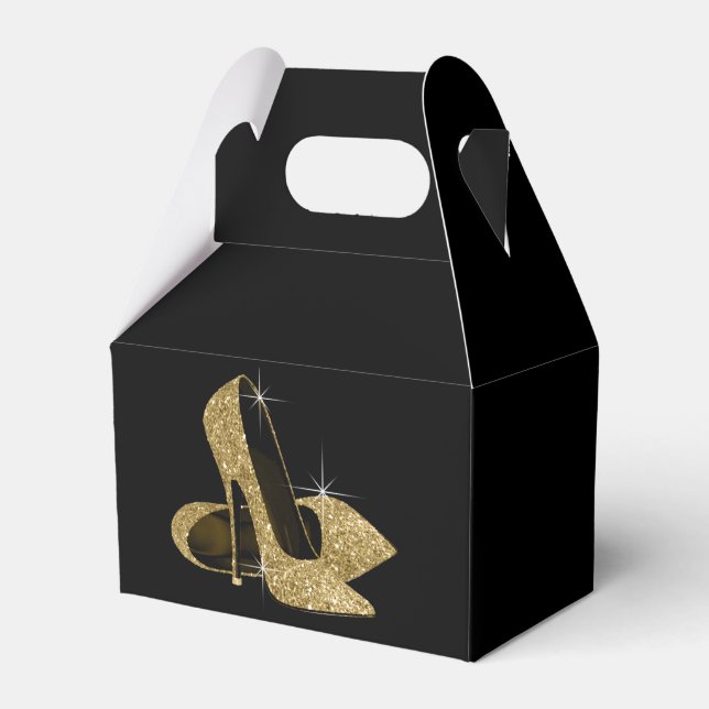 Gold Glitter High Heel Shoe Favour Box (Front Side)