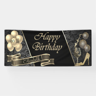 Gold Glitter High Heels, Balloons,Glass, Damask Banner