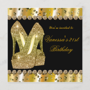 Gold glitter high heels birthday party invitation