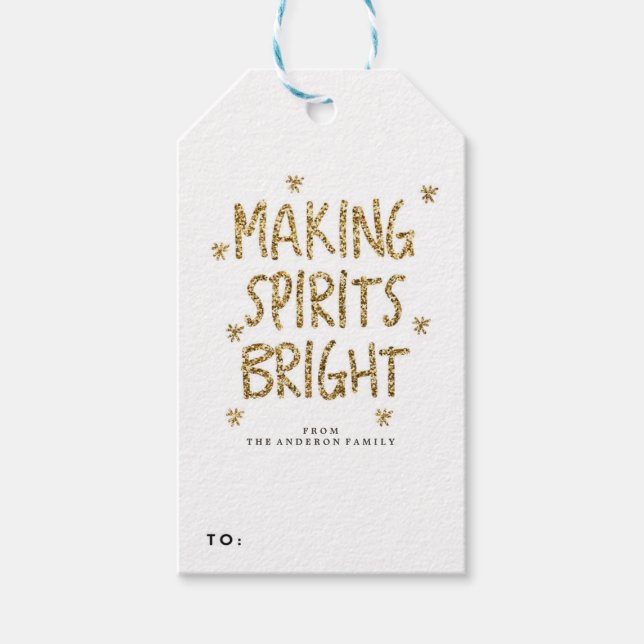 GOLD GLITTER holiday christmas Gift Tags (Front)