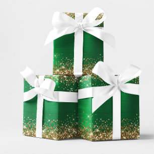 Gold Glitter Holiday Green Ombre Foil Wrapping Paper