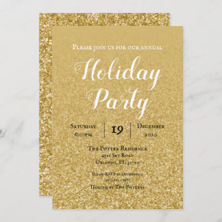 Gold Glitter Holiday Party Invitation