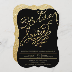 Gold Glitter Holiday Soiree Christmas Party Invite