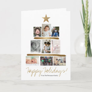 Gold Glitter Holiday Tree Multi Photo Christmas Card