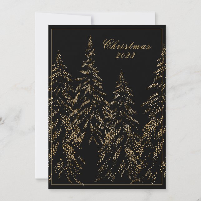 Gold Glitter Holiday Trees Elegant Christmas Card (Front)