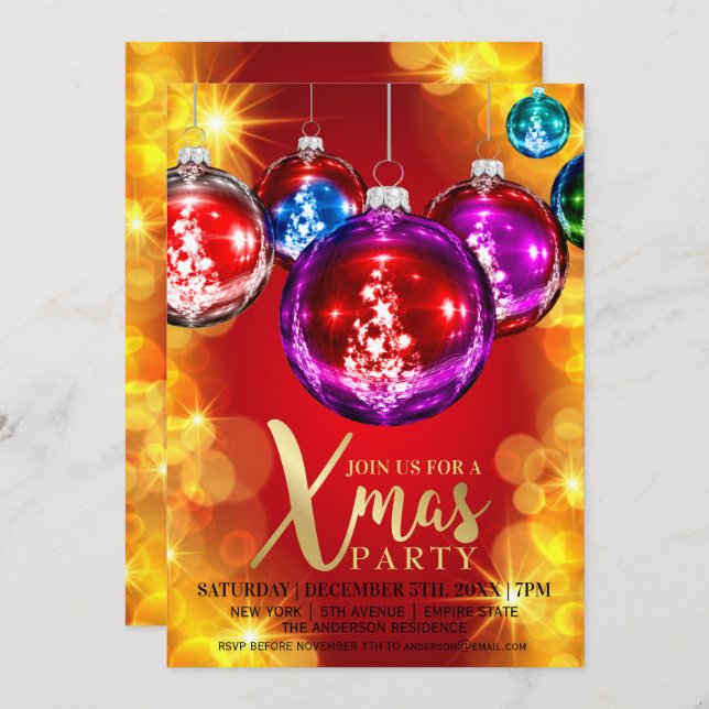 Gold Glitter Holiday Xmas Party Invitation (Front/Back)