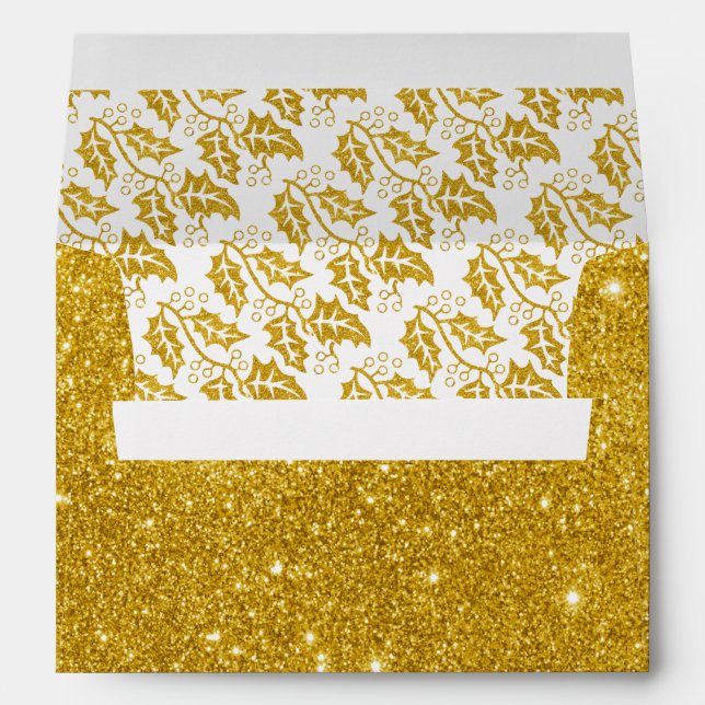 Gold glitter holly berry trendy Christmas holiday Envelope (Back (Bottom))