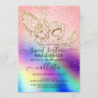 Gold Glitter Holographic Masquerade Sweet 16