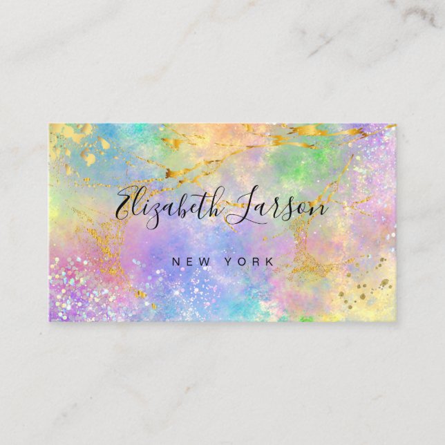 Gold Glitter Holographic Opal Stone Beauty Artist Business Card (Front)