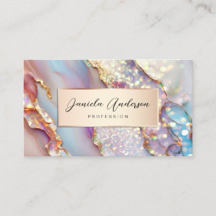 Gold Glitter Holographic Opal Textures QR Code Business Card