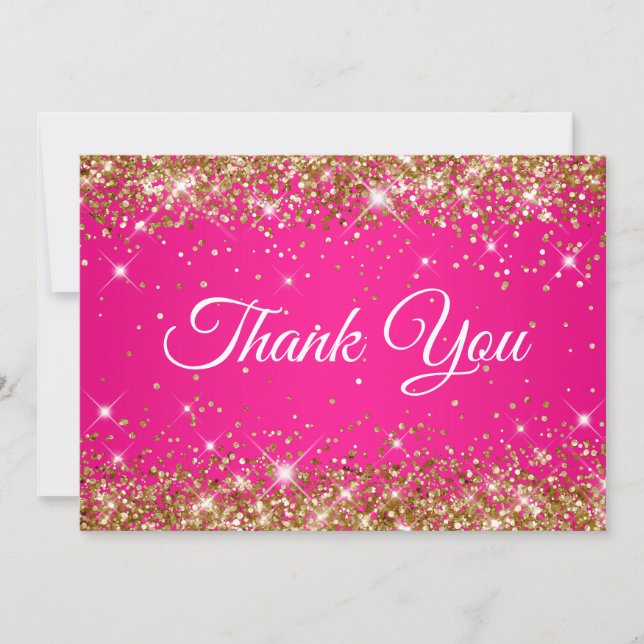 Gold Glitter Hot Pink 40th Birthday Thank You Card (Front)