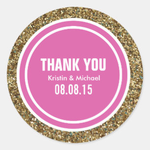 Gold Glitter Hot Pink Custom Thank You Label