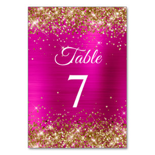 Gold Glitter Hot Pink Foil Elegant Table Number