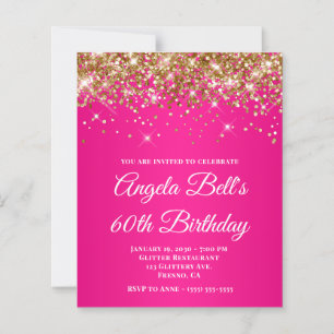 Gold Glitter Hot Pink Ombre 60th Birthday