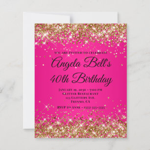 Gold Glitter Hot Pink Ombre Fancy Monogram 40th