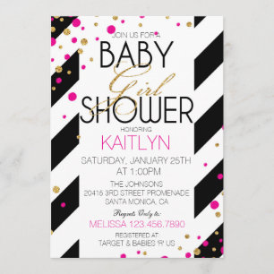 Gold Glitter Hot Pink Sprinkles Baby Shower Invitation